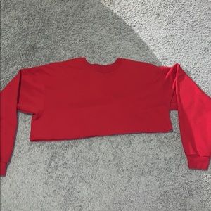 A red Crop top hoodie.